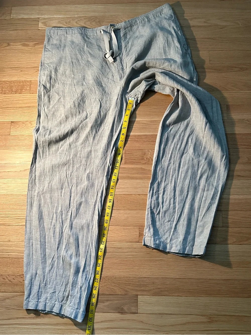 Minimalist Classic Neutral Linen Loose Fit Drawstring Long Pants Trousers ~ XL